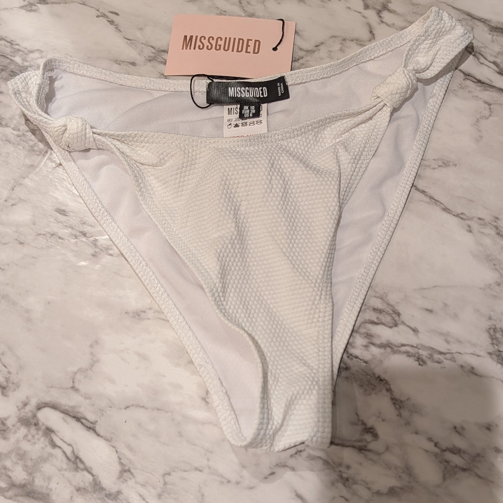 Missguided White Bubble Knot High Leg Boomerang Bikini Bottoms